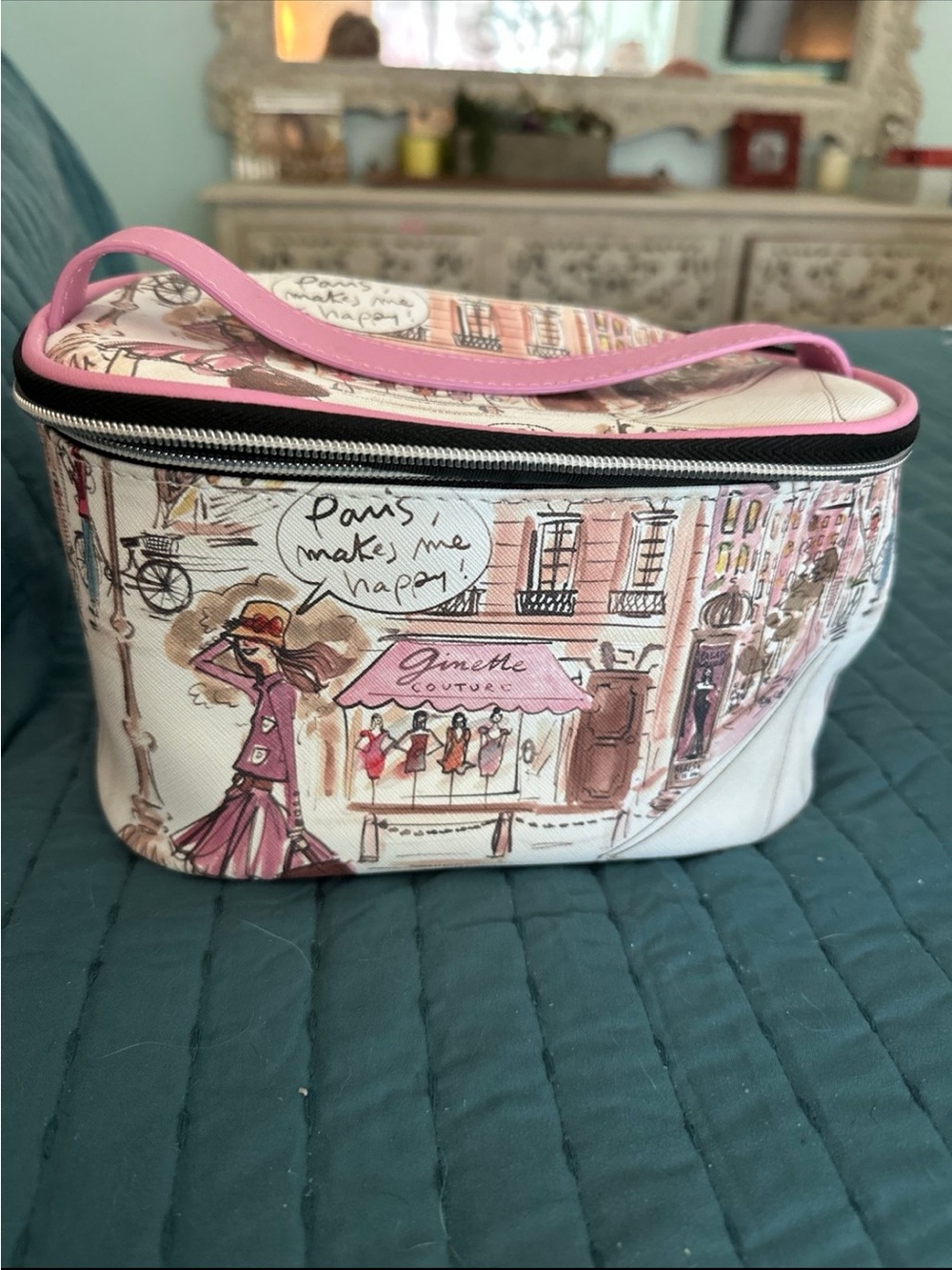 Pink Parisian Illustration Cosmetic Train Case